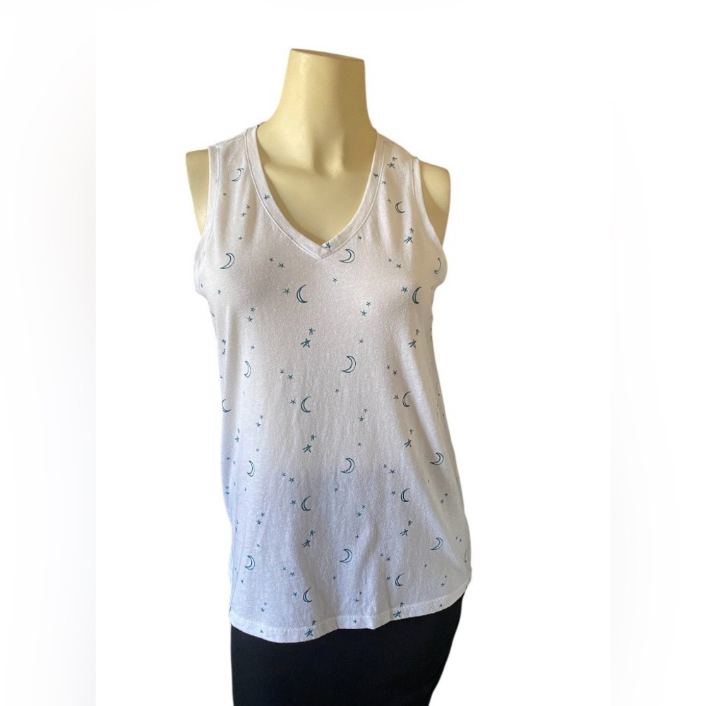 Nicole Miller sleeveless white tank top celestial  Moon & Star Tank Top Women